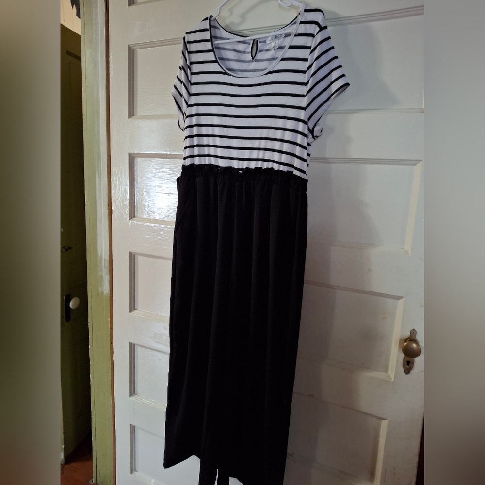 Just Be Black and White Striped Jumpsuit